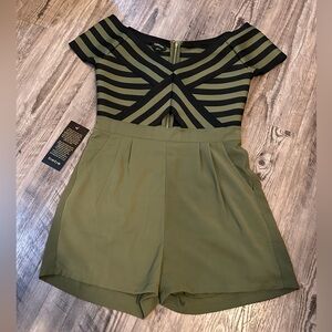 Bebe off the shoulder stripe romper